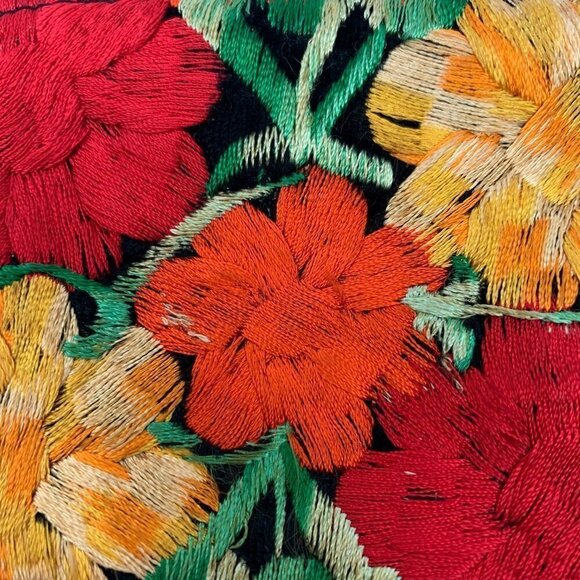 Embroidered Floral Cotton Zip Wallet-Red/Orange/Green/Black, Guatemala 4.5"x3.5" - Picture 6 of 6